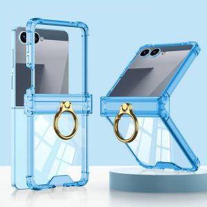 Luxury Ring Holder Hinge Transparent Protection Phone Case for Samsung Z Flip 7 6 5 Z Flip 7FE Clear Armpr Shockproof Back Cover
