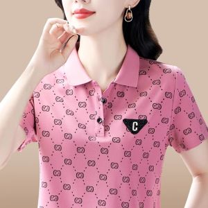 HUAXUNRAN | Loose Print Collar Womens Short Sleeve Polo Shirt