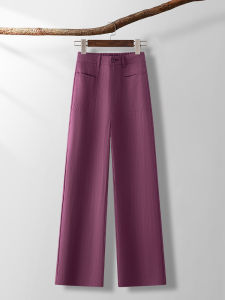 กางเกงขายาวทรงตรงผ้าลินินสำหรับผู้หญิง ทรงหลวม ทรงหลวม กางเกงขายาวทรงตรงลำลอง เอวสูง ฤดูร้อน 2025 ใหม่ กางเกงขายาวทรงตรง