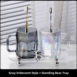 Elegant Couple Glass Toothbrushing Cups with Handle Bathroom Simple Washing Cup Set Creative Trendy Home Use Glass Cups