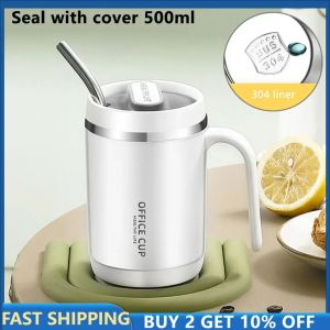 XMSJ | Thermal Coffee Cup to Carry 500ml Thermos Coffee with Straw Stainless Steel Mug with Lid Bottle for Coffee Mugs Thermal Mug