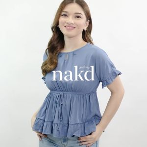 NAKD FASHION BREETA BASIC CHALLIS RUFFLE PEPLUM FLOWY DAILY CASUAL OFFICE WOMEN BLOUSE TOP 1818