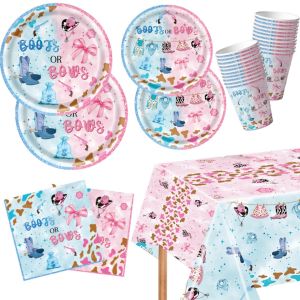 Hasbro | 81Pcs Gender Reveal Party Supplies Boy or Girl Disposable Paper Plates Napkins Cups Tablecloth for Baby Shower Decorations