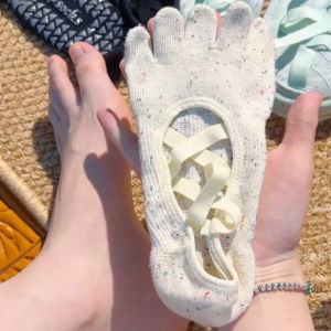 Anyfashion Yoga Socks Womens Indoor Air Sports Five-Finger Non-Slip Sweat Absorbent Breathable Cotton Pilates Gym Socks