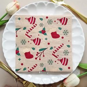 20pcs/40pcs 33cm 2-Ply Christmas Elements Printed Napkins Christmas Series Party Disposable Paper Placemats