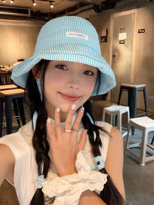 Japanese Style Stripe Bucket Hat Womens Spring/Summer Preppy Style Easiest for Match Sun Protection Sun Hat Makes Face Look Smaller Outdoor Travel Bucket Hat