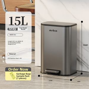 MR.Bin | Stylish & Luxurious Large Foot Pedal Trash Can Stainless Steel
