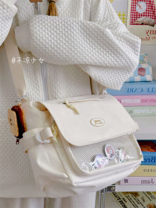 Cute Two-Dimensional Messenger Bag Japanese Style Ins College  Large Capacity Versatile Messenger Bag Transparent Bar Cartoon Backpack