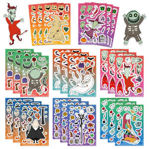 8/16/24PCS Halloween Stickers DIY Puzzle Make A Face Stickers Holiday Party Gifts Perfect for Christmas and Halloween