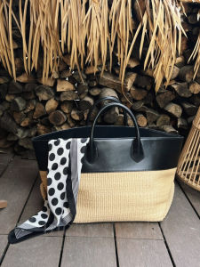 Summer Large Capacity Straw Woven Handbag Beach Vacation Tote Bag Contrast Color Leather Splicing Fashion Versatile Lefei Grass