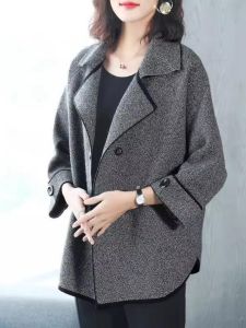 WANGGONGZHU | Fashionable Plaid Woolen Coat Womens Autumn Winter New Design Large Size Short Lady Suit Collar Korean Style Online Exclusive