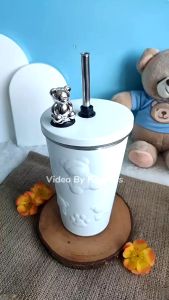TERMOS TUMBLER MOTIF BEAR BOTOL MINUM GEOMETRIS VACUUM INSULATED CUP 600ML SUS 304 + SEDOTAN KOPI TEH EMBOS BERUANG
