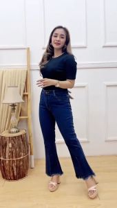 Jumbo Cutbray Rawis Rumbai Highwaist Jeans Wanita Big Size 27-38