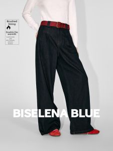 BEIQIANI | Retro Washed Contrast Color Wide Leg Jeans Winter Flannel Lining