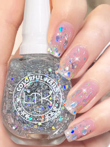 LTK Long-lasting Sparkling Silver Nail Polish Quick-drying Waterproof Glitter Nail Art for Girls Students Daily Use