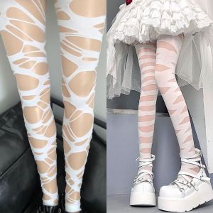 Y2k /năm 2000 Phong Cách Punk Vớ Lưới Rỗng Ra Ngoài Nữ Màu Đen Gothic Fishnet Quần Tất Hủy Diệt Không Đều Gợi Cảm Quần Áo Định Hình