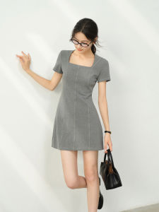 Clavicle Slimming Dress Black Short Sleeve