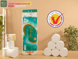 Combo Giấy Vệ Sinh Hà Nội Silk Xanh Lá/Tím 3 Lớp Không Lõi/Có Lõi Mềm Mịn Tan Nhanh Tặng 2 Bịch Giấy Ăn Rút Đào 450 Tờ