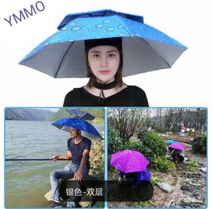 Portable Rain Umbrella Hat Foldable Outdoor Fishing Sunshade Waterproof Camping Headwear Beach Head Hats Fishing Hat Payung Topi for Men Women
