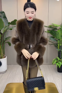 Stylish Fox Fur Collar PU Jacket Beautiful Warm Versatile Slimming Autumn Winter Fashion Outerwear for Women