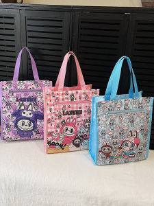 New Large Capacity Cartoon Cute Labubu Tutoring Bag Student Handbag Book Carrier Fabric Storage Bag for Elementary School