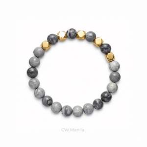 CW Manila - 0SIRIS Stretch Bracelet - 8mm Map Jasper with Gold Truncated Hematite Spacers - Semi Precious Stretch Bracelet