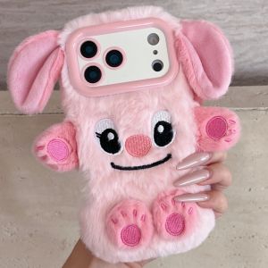 Cute Cartoon Plush Blue Purple Pink Stitch Phone Case For iphone 17 16 15 14 13 12 11 Pro Max 16 15 Plus Soft Fluffy Back Cover