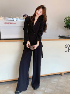 Black Fashionable Commute High-End Suit Set Womens Casual Wide Leg Pants Two-Piece Set Autumn New Style Leisure Commute Wind