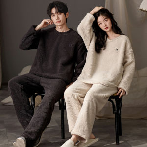 Couples Fleece Lined Thickened Coral Velvet Sleepwear Autumn Winter Home Clothes Warm Mens Womens Matching Long Sleeve Pajamas