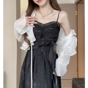 Super Fairy Ruffles Chiffon Sun Protection Clothing Womens Summer Matching Skirt Outer Shawl Short Cardigan Coat Tulle Blouse