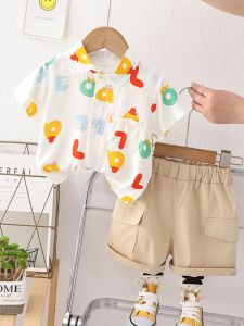 Boys Summer Outfit Set New Style Baby Clothes Cute Little Boy Dinosaur Shirt Cotton Cartoon Casual Thin Short Sleeve Shirt
