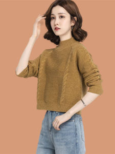 Thickened Short Pure Color Knitted Sweater Womens Autumn Winter Half High Collar Inner Wear Base Shirt Small Size