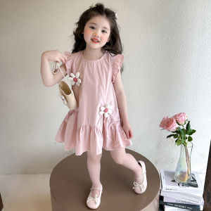 Váy Công Chúa Mỏng Họa Tiết Hoa Mùa Hè Cho Bé Gái Váy Ngắn Tay Cổ Tròn Bằng Vải Cotton Pha Trộn Thường Ngày Cho Trẻ Em