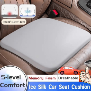 Car Seat Cushion Memory Foam Ice Silk Cover Breathable Cooling Non Slip Lumbar Support Auto Driver