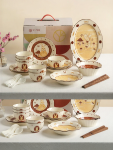 SIYUE | Cute Rabbit Design Dinnerware Set Glazed Under Color Home Use Gift