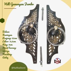 Handle Pintu Rumah Tarikan Gebyok Kuningan Motif Gunungan Jumbo 32Cm Terlaris Harga Murah