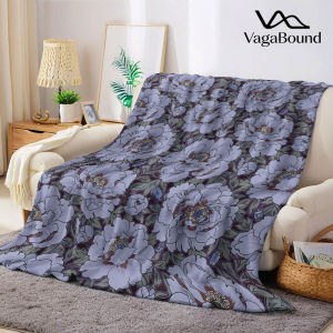 purple peony floral vintage Flannel Blanket Warm Soft Halloween Christmas Decorative Couch Warm Cozy All-Season Gift