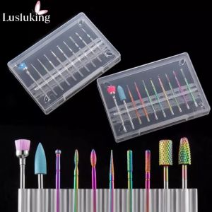 Lusluking 10Pcs/box Diamond Nail Drill Bit Rotate Milling Cutters Accessories Nail Files Manicure Pedicure Grinding Polishing Tool Set