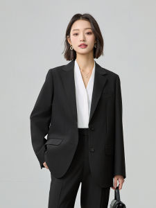 Miss Burde Black Casual Suit Jacket Womens Autumn Winter Student Professional Interview Formal Wear Ensemble Straight Cut Polyester Long Sleeve