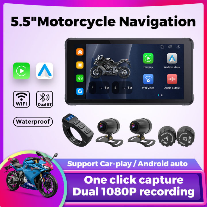 NaviFly 5.5" Motorcycle Screen Wireless CarPlay Motorcycle GPS Navigation Android Auto Moto Multimedia Player Waterproof TPMS BT