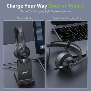 Acer | Acer Wireless Headset for Work 2.4G Bluetooth 5.3 Dual Mode Headphones ENC Crystal-Clear Calls Mic for Phone/Tablet/Call Center