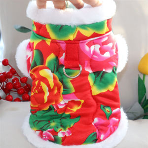 Northeast Big Flower Cotton Jacket Pet Dog New Year Celebration Clothes Teddy Bear Panda Clothes Winter Traction Available