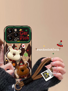 เคสโทรศัพท์มือถือลายหมีคริสต์มาส ปกป้องแบบพับได้พร้อมกระจกขนาดเล็ก สายรัด 7/se2 สำหรับผู้หญิง ป้องกันการตกหล่น