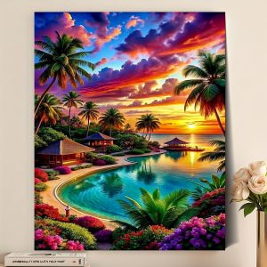 Acrylic Paint By Numbers Tropical Style Landscape Painting By Numbers on Canvas Coloring By Number for Adults Paint Digital Art