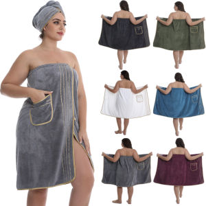 Bath Towel Household Women Wearable Wrap Adults Absorb Water Polyester Dry Hair Skirt Long Style Bathroom Washable Bathrobe