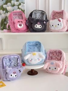 Tas Selempang Boneka Sanrio Kawaii Tas Square Pvc Transparant kombinasi Bulu Lotso Hk Kuromi melody