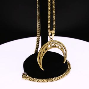 Witchcraft Divination Moon Pendant Necklace Stainless Steel Gold Color Crescent Meniscus Necklaces Jewelry Colar N4599S02