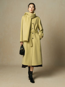 DUSHU | High-end Wool Cashmere Double-breasted Removable Scarf Coat