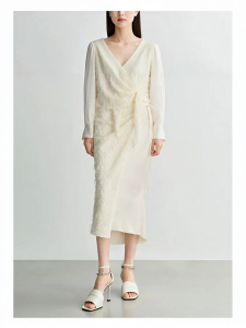 Early Autumn Winter Womens Satin Patchwork Asymmetric Straight Skirt