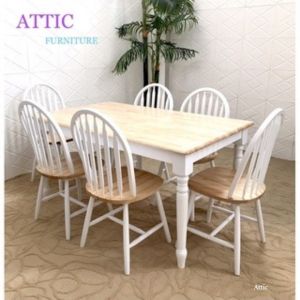 Dining Set/6 Seater Dining set/Full Solid Dining Set/Meja Makan 1x6/ATTIC FURNITURE JF WINDSOR FULL SOLID DINING SET